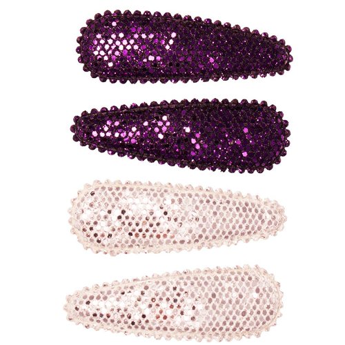 Mia Spirit Snip Snaps Sparkly Metallic Metal Barrettes, For School Spirit, Dance, Cheer, Fashion, For Women and Girls 4pcs (silver/purple)