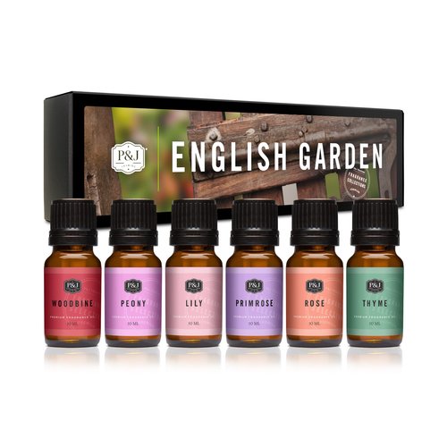 P&J Trading Fragrance Oil English Garden Set | Rose, Woodbine, Thyme, Primrose, Lily, Peonies Candle Scents for Candle Making, Freshie Scents, Soap Making Supplies, Diffuser Oil Scents