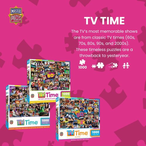 MasterPieces - 1000 Piece Jigsaw Puzzle, Nostalgic 90’s TV Shows Collage, Retro Entertainment Fun for Adults, Family, Kids, Non-Glare Finish, 19.25" x 26.75"