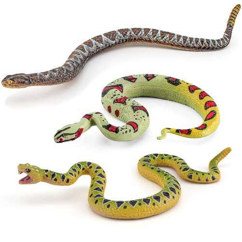 Atralo Service Snake Figures Wild Life Jungle Animal Model Playsets 3 PCS Snakes Figurines Party Favors Toys for Boys Girls Kids Toddlers