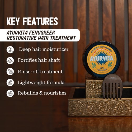 Ayurvita Hair Treatment - Fenugreek Restorative Deep Conditioning Mask for Men & Women - Nourishing, Hydrating & Moisturizing - Best Hair Growth & Ayurvedic Hair Care for Dry & Damaged Hair - 6.7 oz