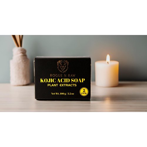 Rogue N Raw Turmeric Kojic Acid Soap Bars Retinol, Collagen, Vitamin C, Glycerin, Castor Oil for skin beauty, reduce dark spots, smooth skin, Premium Japanese Formulated | 2-Bars, 100G each