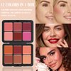 LSxia 12 Colors Cream [Blush] Makeup Palette for Cheeks - Multi-functional Blush Makeup Palette with Brush, Natural Matte Long Wearing, Waterproof Blendable Face Makeup Palette (#01)