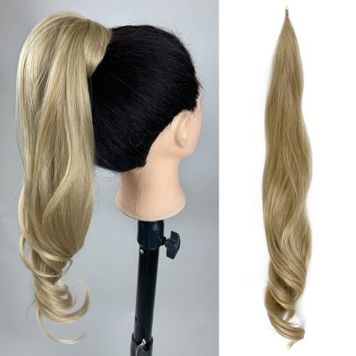 Blonde Ponytail Extension 32Inch Flexible Ponytail Hair Extensions Long Synthetic Pony Tails Hair Extension Mixed Blonde Pretty Party Hair Extensions Ponytails Hairpieces For Women (32in, M27/613)