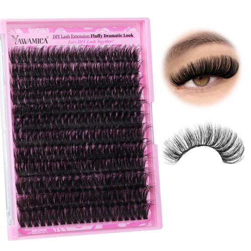 Yawamica Eyelash Clusters Fluffy Wispy Eyelash Extension 19-25mm Lash Clusters 300D Mega Volume Individual Lashes 240pcs Cluster Lashes DIY Lash Extension by Self for Beginners