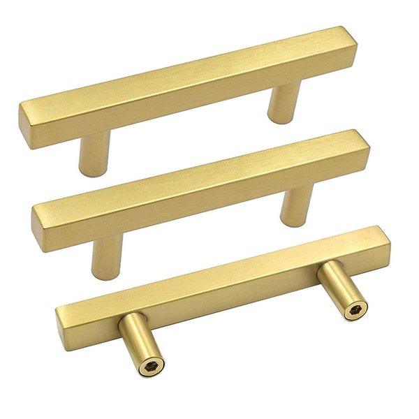 goldenwarm Gold Cabinet Handles 3 3/4 inch Brushed Brass Drawer Pulls 10 Pack - LS1212GD96 T Bar Square Gold Kitchen Cabinet Door Handle Bathroom Cabinet Pulls