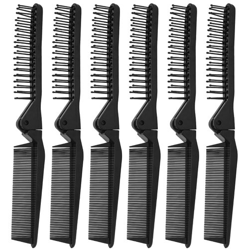 Qjaiune 6 PCS Travel Foldable Brush Comb Portable Folding Comb, Anti-Static Hair Comb Mini Pocket Comb, Double Headed Hair Brush Hairdressing Tools Plastic Folding Comb for Men Women (Black)
