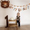 Bear Theme Happy Birthday Banner with Cute Bear Banner, Bday Party Pennant Decor, Wild One Woodland Bear First Birthday Party Supplies