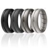 ROQ Silicone Rubber Wedding Ring for Men, Comfort Fit, Men's Wedding Band, Breathable Rubber Engagement Band, 8mm Wide 2mm Thick, Engraved Duo Middle Line, 4 Pack, Silver, Grey, Black, Size 10