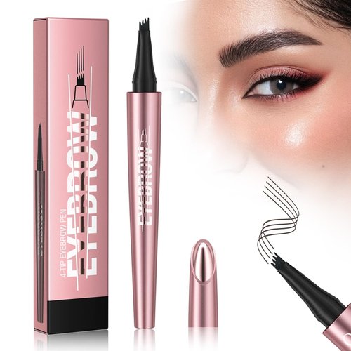 Eyebrow Pencil, 4-Tipped Precise Brow Pen, 3D Microblading Eyebrow Pen Contouring Pen, Smudge-Proof waterproof brow pen, Long-Lasting Natural Eye Brow Pencils for Women, Black