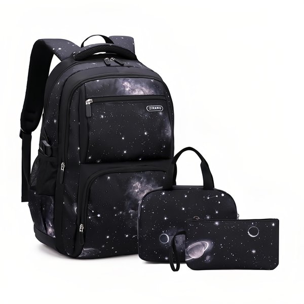 3Pcs Galaxy Backpacks for Boys with Insulated Lunch Bag, Water-resistant Boys Backpacks for School Capacity Elementary Bookbags, 3 Pieces-Galaxy-Black