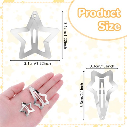 20 PCS 1.2" Star Hair Clips, Mabor Silver Star Clips Snap Y2K Hair Accessories,2000s Y2K Silver Metal Hair Clips, Festival Star Hair Clips Barrettes for Women Styling Birthday Gifts