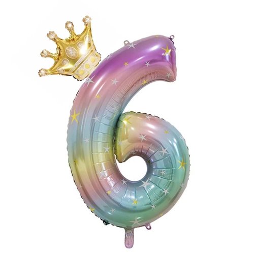 40 Inch Rainbow Crown Number 6 Balloons,6th Birthday Balloons for Kids,Childrens 6th Birthday Decorations. (6)