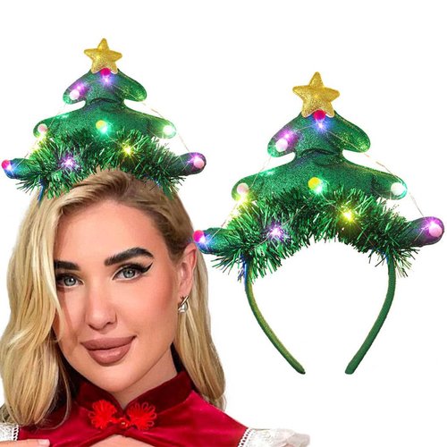 Gangel Christmas Headbands Christmas Trees Hair Band Light Up Headbands LED Glow Hairband Party C...