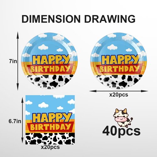 40pcs Blue Sky White Clouds birthday Party Supplies,include 20 dessert plate, 20 Napkin,For boys and girls birthday party supplies，Used for Cartoon Story birthday Party Decoration (White Cloud)