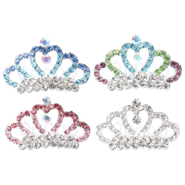 Minkissy 4Pcs Princess Crown Comb Mini Tiara Hair Comb Shiny Rhinestone Tiara for Girls Hair Dectoration