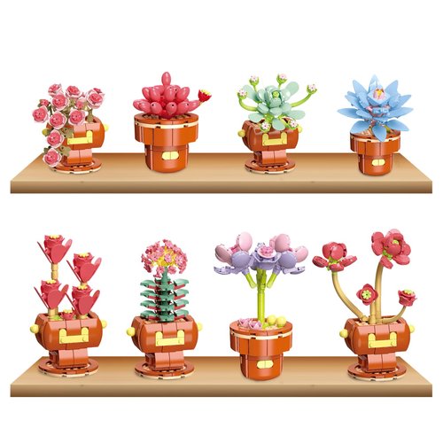 Flower Botanical Bonsai Building Set, 8 Pack Succulents Building Block Toys for Office Home Decor, Mini Bricks Potted Plants for Valentine's Day, Mother's Day, Christmas for Adults Teens, 1414pcs