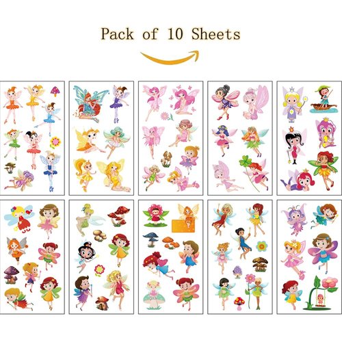 SIX VANKA (Pack of 10 Sheets) Floral Fairy Waterproof Temporary Tattoo Stickers for Kids Boys and Girls, Party Favors Decorations