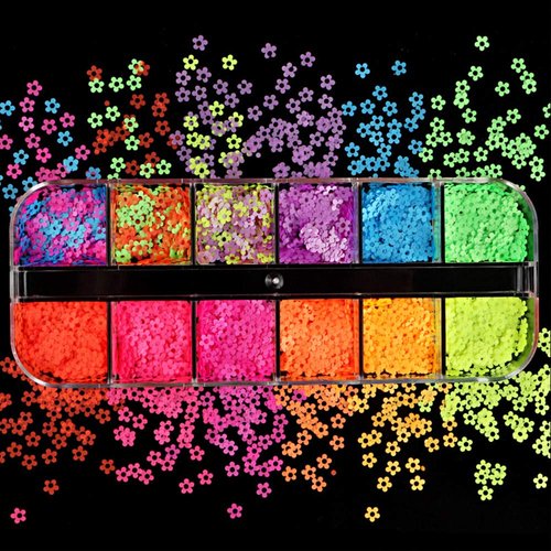 Letswin 12 lors Fluorescent Flower yle Nail Glitter Sequins 3D Nails Art ickers Manicure Fluorescent Glitters Flower Sequins Deration Decals Accessories, Nail Art Flake Acrylic for Women, Girls