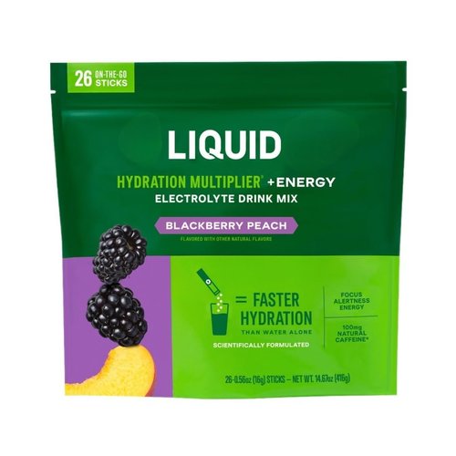 Liquid Hydration Multiplier Plus Energy BlackBerry Peach Flavor 26 Pack | Hydration Powder Packets | Electrolyte Drink Mix | Easy Open Single-Serving Sticks | Non-GMO |