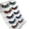 HBZGTLAD 25mm mix Colored 3D Mink Lashes Russian D Curl Lash Strips,Faux Mink Lashes 5 Pairs Pack (B-5pairs)