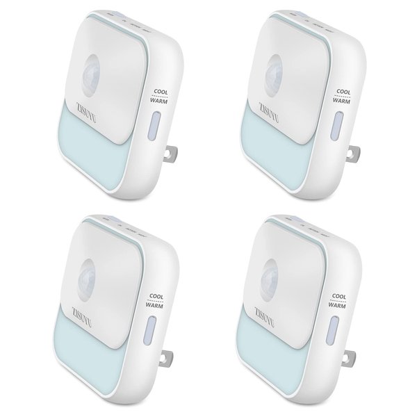 ZISUYU Motion Sensor Night Light Plug in with 3 Modes,Dual Colors,Dimmable,UL-Certified,Dusk to Dawn Sensor Nightlight Plug into Wall Ideal for Home Bathroom Kitchen Hallway Stair Toilet 4 Pack