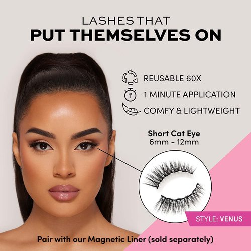 Glamnetic Magnetic Eyelashes - Venus | Short Magnetic Lashes, 60 Wears Reusable High Volume Faux Mink Lashes, Cat Eye, 3D Natural Look - 1 Pair