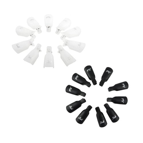 Yueton Pack of 20 Reusable Nail Art Soak Off Cap Clip UV Gel Polish Remover Wrap Tool (White+Black)