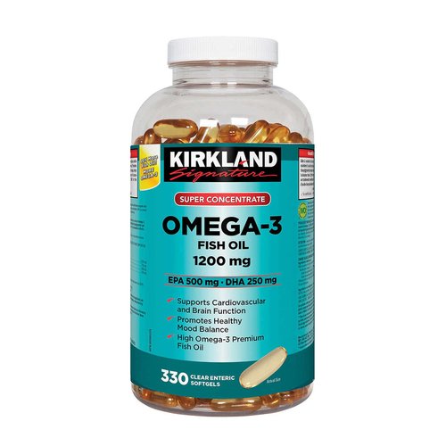 Kirkland Signature Super Concentrate Omega-3 Fish Oil 1200mg, EPA 500/DHA 250mg, 330 Clear enteric softgels