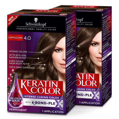 Schwarzkopf Keratin Color Permanent Hair Color Cream, 4.0 Cappuccino (Pack of 2)