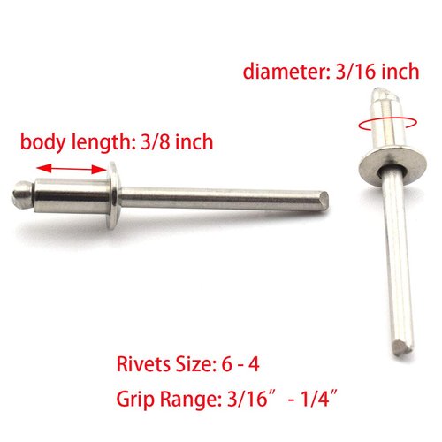 SDTC Tech Stainless Steel Blind Rivets 3/16" x 1/4" (6-4) Open End Type Pop Rivet Grip Range 3/16-1/4 inch (50 pack)