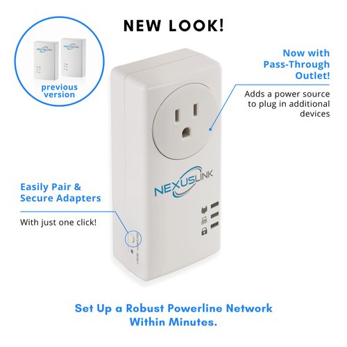 NexusLink G.hn Powerline Ethernet Adapter | 1200 Mbps | Gigabit Port, Power Saving, Home Network Expander with Stable Ethernet Connection for Online Gaming, Video Streaming | 2-Unit Kit (GPL-1200-KIT)