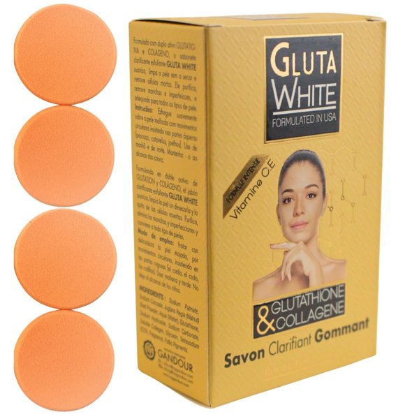 Gluta White Exfoliating Soap With Glutathione & Collagen Vitamin C with 4 Exfoliating, cleansing Pads Made In USA