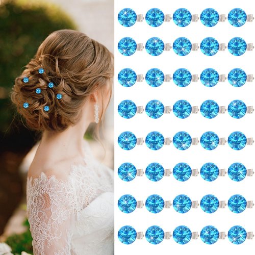 YISSION 40Pcs Mini Rhinestone Hair Clips Sparkly Crystal Hair Pins Small Decorative Hair Clips Wedding Hair Barrettes Blue Hair Clips Bridal Hair Accessories for Girls Women