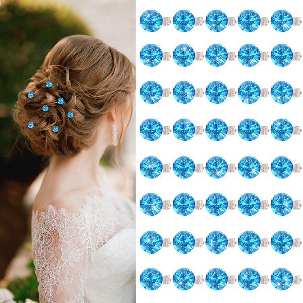 YISSION 40Pcs Mini Rhinestone Hair Clips Sparkly Crystal Hair Pins Small Decorative Hair Clips Wedding Hair Barrettes Blue Hair Clips Bridal Hair Accessories for Girls Women