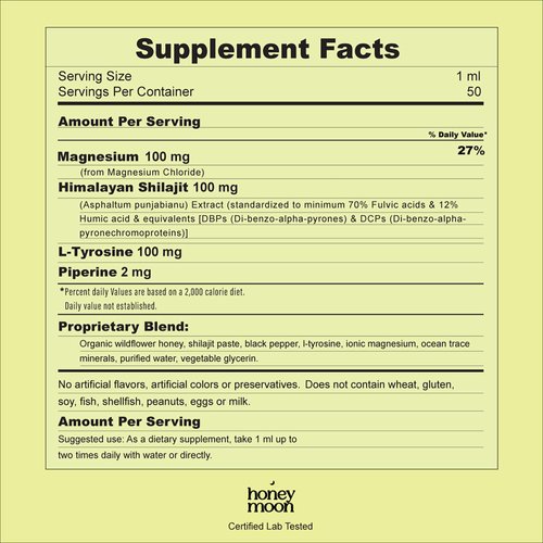 Honey Moon Revitalizing Drops for Energy Boost, Mood, Brain Function+ | Organic Honey, Shilajit, Magnesium, L-Tyrosine, Fulvic Acid, Ocean Trace Minerals Supplement