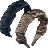 UDeBe Ruched Satin Headband,Ruffled Wide Headband, Fashion Folds Satin Turban Headbands Headwear Barrette Styling Tools Accessories for Girls and Women 2PCs Coffee+Black