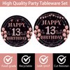 EMrups 96PCS 13th Birthday Party Plates Set Rose Gold Theme Decorations Include Rose Gold Plates and Napkins Forks for 13 Year Old Girls Birthday Party Supplies Serves 24 Guests