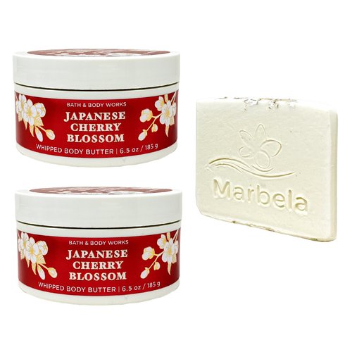 Bath & Body Works Japanese Cherry Blossom 2 Pack Body Butter Set with a Natural Oats Sample Soap