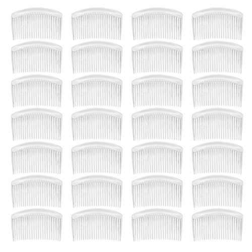 28 Pack Clear White Small Plastic Hair Side Comb With Long Teeth Hairpins Grips Barrettes Clamps Bows for Women Bridal Wedding Veil Decorative Headpiece French Twist Updo Bun Accessories