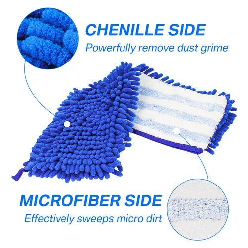 Ximoon Microfiber Flip Mop Refill Replacement for O Cedar Dust Mop Replace Head Chenille Dual Action Cleaning Pad Hardwood Floor Wet/Dry Mopping - 2 Pack