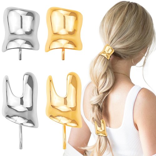 4Pcs Ponytail Holder Hair Clips Metal High Ponytail Hair Buckles Decorative Barrettes Ponytail Cuff Strong Hold French Fine Hair Jaw Clips Accessories for Women