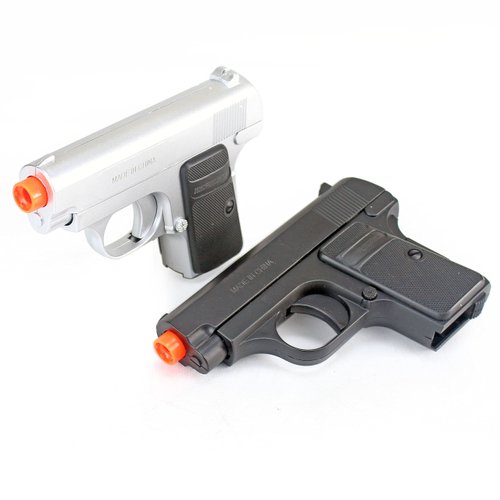 BBTac Airsoft Spring Pistol 328 Silver and Black Dual Air Soft Sub-Compact Mini Pocket Pistols Spring Airsoft Gun