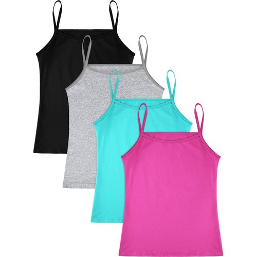 SATINIOR 4 Pieces Girls Dance Tank Top Sleeveless Spaghetti Strap Crop Tank Top for Dancewear (Multicoloured, 9-10 Years)