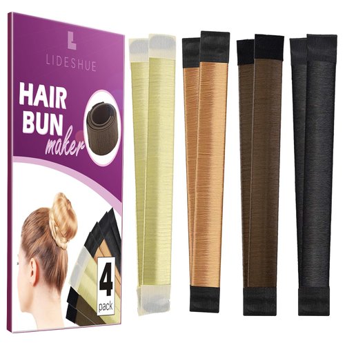 LIDESHUE 4 Pcs Hair Bun Maker, Hair Bun Maker For Women and Kids, Ballet Bun Maker-Easy Bun Hair Tool-Shaper Bun Hair Tool (Black+Dark Brown+Light Brown+Blonde)