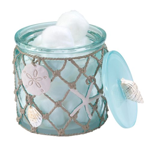 Avanti Linens - Covered Jar, Resin Countertop Organizer, Beach Inspired Bathroom Accessories (Seaglass Collection)
