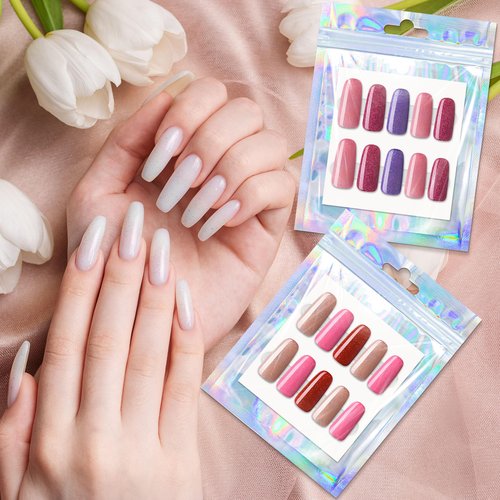 YHNTGB 100 Pack Empty Press on Nail Packaging Nail Cases for Press ons Press on Packaging Including 100 PCS Holographic Bags and 100 PCS White Card with Transparent Tape for Press on Nail Business
