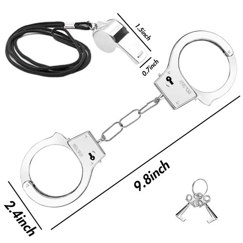 3 otters 6PCS 9.8Inch Metal Handcuffs for Kids, Costume Accessories Metal Handcuffs, Party Favors for Police Role Play, 3Whistles