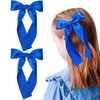 2Pcs Long Ribbon Hair Bows for Girls Hair Clip Silk Hair Bow Ribbon Hair Accessories for Baby Toddlers Infant Teens Kids (Blue)