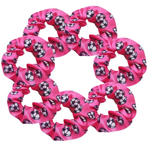 7 Pcs Shiny Soccer Hair Scrunchies Cheer Soccer Uniforms Scrunchie School Performance/Sports/Practice/Party/Gymnastics Scrunchie Ponytail Holder Wrist for Girls Cosplay Show (Pink)